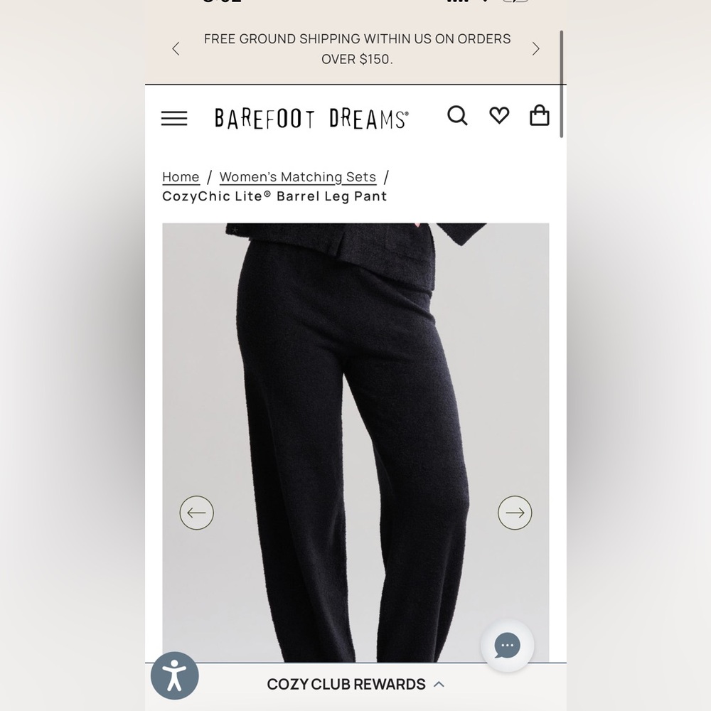 Barefoot Dreams CozyChic Lite Barrel Leg Pants - Black-NEW-size L